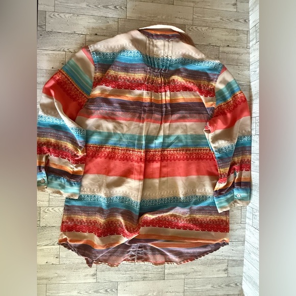 Vintage America Women’s Medium multi colored Pattern Boho Blouse 3/4 inch sleeve - Picture 4 of 6
